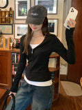 Fake Two Black And White Bumps With Velvet Thick Warm Body Bottom Women's Autumn And Winter New Long Sleeve Zipper Top