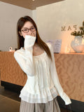 Pure Want To Fake Two Hem Splicing Design Long-Sleeved T-Shirt Women 2026 Early Autumn Bottom Shirt Lace Top