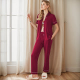 Spring And Summer Lady's Home Clothes Two Sets Of Short-Sleeved Top Trousers Button Pajamas Set Woman