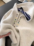 Korean Lazy Wind Color Button Semi-Zip Hooded Women's Autumn And Winter New Design Sense Knitted Sweater