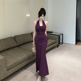 Famous Wind Chain Hanging Neck Evening Dress Fishtail Dress Female Summer Temperament Dress Sexy Sling Bag Hip Dress