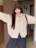 High-Necked T-Necked Zip Open Shirt Sweater 2025 New Autumn And Winter Thick Lazy Collar Knit Coat