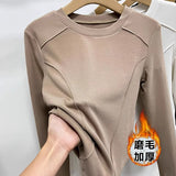 European Goods Autumn And Winter Grinding Thick Bottom Shirt Women Long Sleeves With Shoulder T-Shirt Design Thin Velvet Top Design