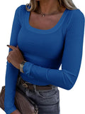 New Explosion Thread Pit Strips Long-Sleeved Sexy U-Neck Casual Women's T-Shirt