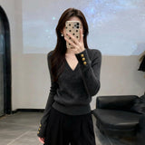 French High-End Gray V-Neck Sweater Women's Autumn And Winter 2025 New Can Be Worn Inside And Inside The Knitted Top
