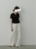 Summer New Coat Imitation Cashmeet Feel Before And After Two Half-High Collar Button Short-Sleeved T-Shirt
