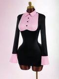 New Fashion Body-Suit Sexy Waist-Up Design Collared Two-Piece Bumpy Ass Skirt Dress
