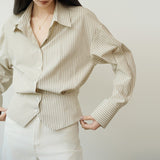 New Waist Striped Shirt Ladies Professional Commuter Shirt Open Design Top