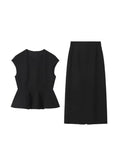 Spring And Summer New Woven Material Hepburn Wind Waist Umbrella-Shaped Top High-Rise Skirt Set