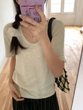 Korean U-Necked Collar Collar Collared Shoulder Short-Sleeved T-Shirt 2026 Summer New Loose Thin Lazy Chic Top