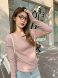 A Word-Collar Tangle T-Shirt Knitted Bottom Shirt Women Spring And Autumn Small Fragrant Style Inside The Body Temperament Long Sleeve Beautiful Top