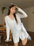 Summer Bows Outside The Blue Striped Long-Sleeved Girl Korean Thin Hoodie Loose Lazy Top