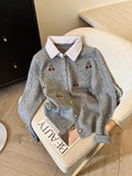 Special Counter Withdraws The Standard-Cut Fake Two-Piece Shirt-Collar Sweater Coat Women's Autumn And Winter New College Soft-Creating Knitted Open Shirt