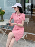 Pure Cotton Shoulder POLO Collar Embroidered Dress Women Summer New Sweet Sister Style Slim Slim Small Man T-Shirt Dress