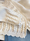 French Hollow Lace Collar Single Buckle Knitted Cardigan Women's Autumn And Winter Gentle Wind Loose Short Sweater Coat