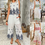 Dili 2025 Spring And Summer Leisure Holiday Wind Hit The Color Print Cane Seven-Point Pants Suit Woman