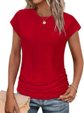 2025 Women's Top Fashion Folded Hat Sleeves Collar Short-Sleeved T-Shirt Solid Color Women's T-Shirt