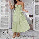 Dili 2025 Spring And Summer Temperament Holiday Wind Solid Color High-Waisted Sling Dress Dinner Dress Women's Dress