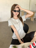 Round Neck Flower Gray Short-Sleeved Women Summer New Jahua Texture T-Shirt Niche Unique Letter Embroidery On The Shoulder Coat