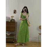 French Lotus Leaf Side Green Flowers Hanging Joint Dress Women's Summer 2026 New Beach Resort Beach Dress