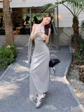 French Temperament Gray Wave Point To Close The Waist Thin Oblique Shoulder Dress Dress Women's Summer 2026 New Unique Beautiful Dress