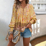Dili 2025 Autumn And Winter Bohemian Holiday Wind Cotton Print With Long-Sleeved Top Shirt For Women