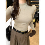 Colling Color Splicing Chic Long-Sleeved Bottom Shirt Women Half-High Collar Set Slim 2026 Autumn And Winter New Small Top