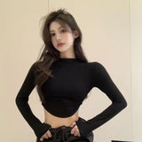 Long-Sleeved Shirt Girl Spring And Autumn Navel Navel With A Bottom Shirt Hot Girl Tight Short Top Slimmed Sexy