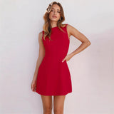 2025 New Temperament Sleeveless Artificial Wrap-Up Dressing Tight Fashion Sexy Solid Color Dress