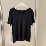Small Short-Sleeved T-Shirt Women's Summer 2025 New Simple Design Sense Of Small Loose Shoulder Bottom U Collar Top