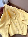 Young Yellow Sweater Women's Spring And Autumn Cardigan Jacket Lazy High-End Unique Knitted Shirt New Top