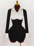 New Fashion Body-Suit Sexy Waist-Up Design Collared Two-Piece Bumpy Ass Skirt Dress