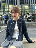 Korean Early Autumn Atmosphere Wearing A Hidden Blue Retro Knit Shirt Sweater Jacket Thin Top