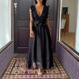 Dili Elegant Temperament Windy Style V Solid Dress Dress Women's Dress 2025 Autumn And Winter