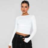 Women's Y2K Burst Long-Sleeved T-Shirts With Breathable Nylon Tight-Up Hotties Umbilical Short-Squeer Bottom Shirts