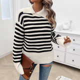 Dili Casual Simple Wind Stripe Collar Women's Sweater Women's Clothing 2025 Spring And Summer