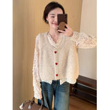 Soft Glutinous Sweet Love Buckle U Collar Knitted Vest Cardigan Women Loose Short Small Spring And Autumn Winter Folding Vest