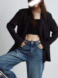 No Collar Thin Set High-End Black Casual Suit Minimalist Suit Jacket