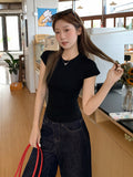 Black Pure Passion Hottie Waist Short-Sleeved T-Shirt Girl 2026 Summer New Slimming Machine After Leaking Waist Top
