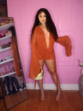 New Mesh Fashion Temperament Banquet Solid Color Dark V Body-In-Body Sexy Ass Skirt Dress Woman