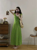 French Lotus Leaf Side Green Flowers Hanging Joint Dress Women's Summer 2026 New Beach Resort Beach Dress