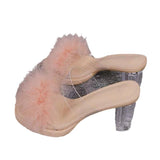 Large-Size Women's Shoes 2025 New Crystal Coarse And Skirt High Heel Slippers Wearing Fur Cold Slippers Women