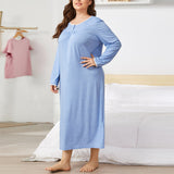 Autumn And Winter Plus Yard Lady Home Clothes Long Dress Color Cotton Side Splicing Wrinkled Long Sleeves Of Sleep Skirt Women