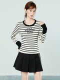 Black Apricot Stripes Bumped Round-Neck Long-Sleeved Knitted Shirt Women 2026 Autumn And Winter New Body Repair On The Bottom Shirt Top
