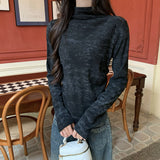 Tie Dyed Velvet Half-High Collar Bottomed Bottom Shirt Women's Autumn And Winter New High-End Feeling To Keep Warm Long-Sleeved T-Shirt Top