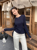 White Lotus Edge Irregular Hem Long-Sleeved T-Shirt Women 2026 Autumn Design Strap Folding Top