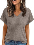 2025 Summer Blouse Women's Short-Sleeved Casual V-Necked T-Shirt