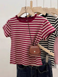 Vintage Port Windy Striped Striped Short-Sleeved T-Shirt Girl 2025 Summer New Slim Design Feeling