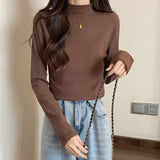 Half-High Collared De-Velvet Bottom Shirt Women In Autumn And Winter 2026 New Solid Color Warm Long Sleeves Thin Top