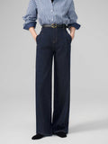 Spring Gem Blue-Legged Jeans High-Rise Retro Stripe Folded Shirt-Wearing Set